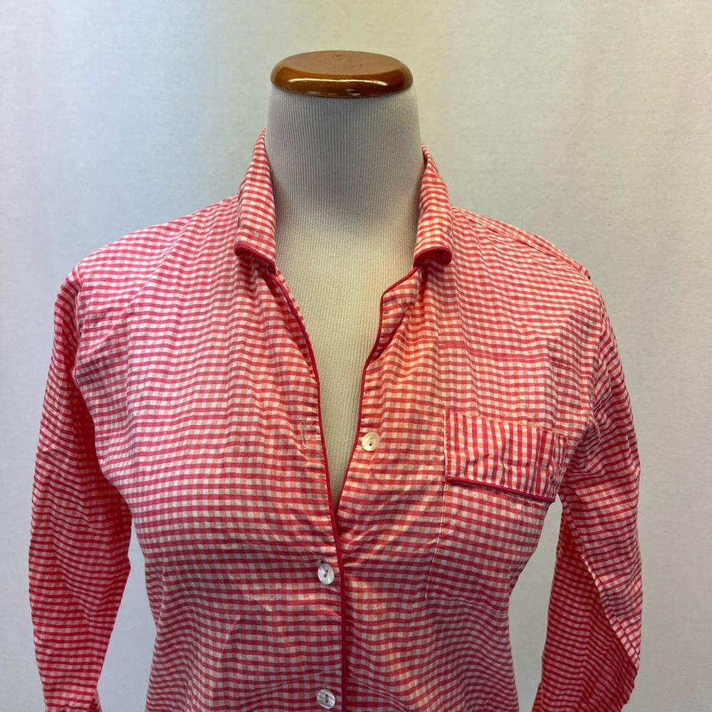 Maria De La Orden Pink Check 100% Cotton Long Sleeve Button Pajama Top Sz. S - Picture 2 of 8